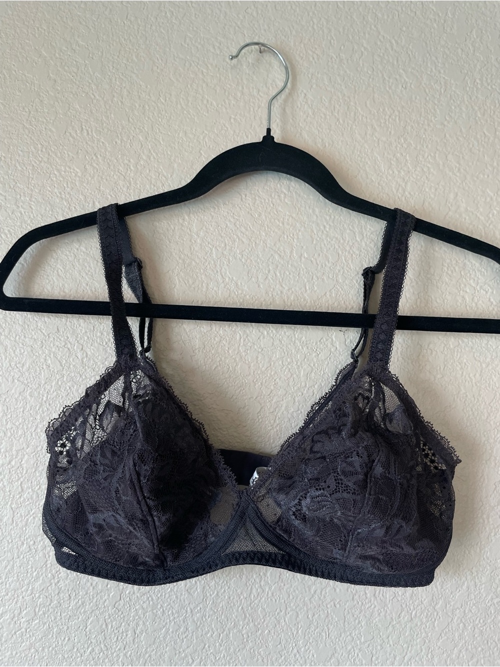 Simone Perele Lace Wireless Soft Cup Bra Bralette in Dark Gray 34D